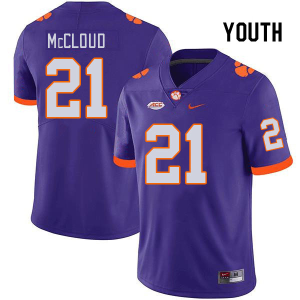 Youth Clemson Tigers Kobe McCloud #21 College Purple NCAA Authentic Football Stitched Jersey 23NA30SB